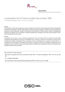 La population de la France au début des années 1980  - article ; n°517 ; vol.93, pg 290-302