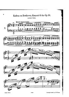 Partition Cadenzas to pour first et third mouvements, Piano Concerto No.4 par Ludwig van Beethoven