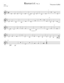 Partition ténor viole de gambe 1 (aigu clef), Intavolature de lauto, madrigali e ricercare par Vincenzo Galilei