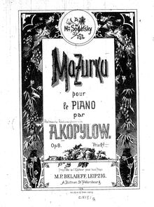Partition complète, avec title page, Mazurka pour le piano