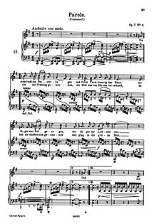 Partition No. 2: Parole, 6 chansons, 6 Gesänge, Brahms, Johannes par Johannes Brahms