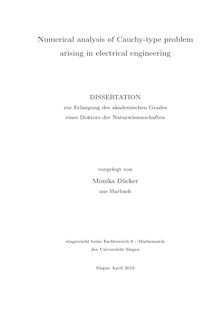Numerical analysis of Cauchy-type problem arising in electrical engineering [Elektronische Ressource] / vorgelegt von  Monika Dücker