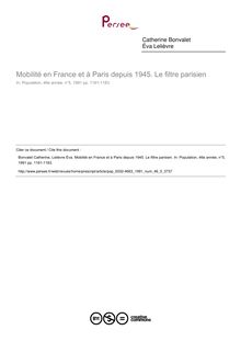 Mobilité en France et à Paris depuis 1945. Le filtre parisien - article ; n°5 ; vol.46, pg 1161-1183