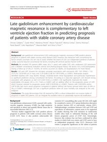 Late gadolinium enhancement by cardiovascular magnetic resonance is complementary to left ventricle ejection fraction in predicting prognosis of patients with stable coronary artery disease