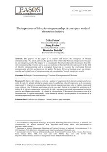 The importance of lifestyle entrepreneurship: A conceptual study of the tourism industry