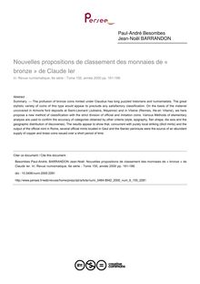 Nouvelles propositions de classement des monnaies de « bronze » de Claude Ier - article ; n°155 ; vol.6, pg 161-188