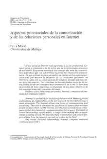 Aspectos psicosociales de la comunicación y de las relaciones personales en Internet 