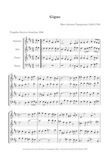 Partition Gigue - arrangement pour enregistrements SATB, David et Jonathas