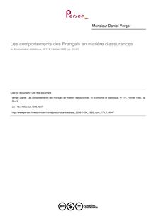 Les comportements des Français en matière d assurances - article ; n°1 ; vol.174, pg 33-41