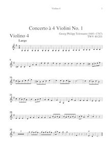 Partition violon 4, 4 concerts pour 4 violons, TWV 40:201-204, Telemann, Georg Philipp