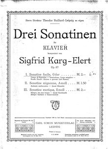 Partition Sonatina No.1, Three Sonatines pour piano, Op.67, Karg-Elert, Sigfrid