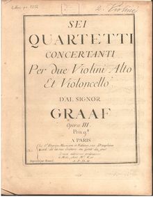 Partition violon II, Sei Quartetti Concertanti per due Violini, Alto et violoncelle