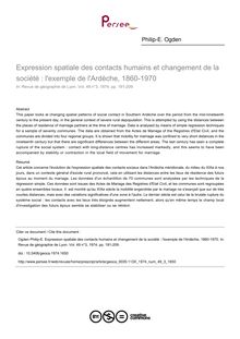 Expression spatiale des contacts humains et changement de la société : l exemple de l Ardèche, 1860-1970 - article ; n°3 ; vol.49, pg 191-209