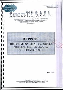 RANARISON Tsilavo rapport du commissaire aux comptes de CONNECTIC pour l exercice 2011 présenté en 2012