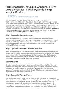 Trellis Management Co Ltd. Announces New Development for its High Dynamic Range Imaging Products