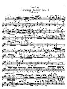 Partition violons I, II, Hungarian Rhapsody No.13, Andante sostenuto