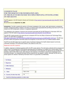 Multiple PI Comment Page form - from Sept 2005 RFI