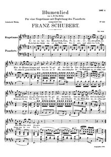 Partition complète, Blumenlied, D.431, Flower Song, E major, Schubert, Franz