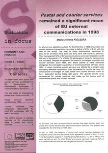 Statistics in focus. Economy and finance No 9/2000. Postal and courier services remained a significant mean of EU external communications in 1998