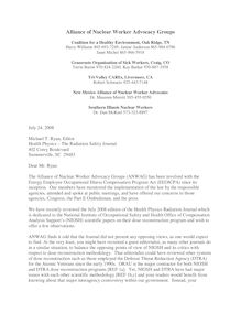 Alliance of Nuclear Worker Advocacy Groups--Letter to the Radiation  Safety Journal from Dr. Daniel 
