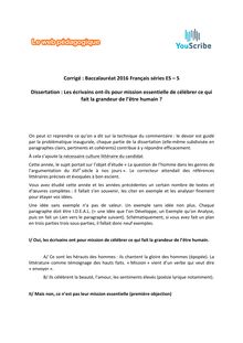 Baccalauréat Français 2016 séries ES - S corrigé dissertation