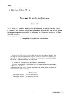 Mathématiques A 2006 Classe Prepa PT Banque Filière PT