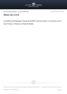 Communiqué de presse de l Elysée: Salon du Livre 2013
