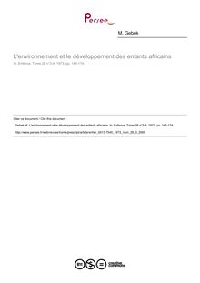 L environnement et le développement des enfants africains - article ; n°3 ; vol.26, pg 145-174