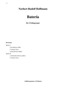 Partition Title Pages, Batería, Für 2 Schlagzeuger, Hoffmann, Norbert Rudolf