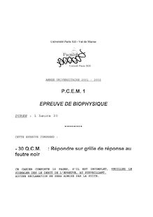 Biophysique 2002 Université Paris 12