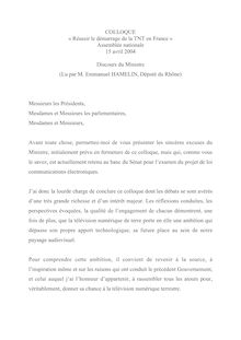 COLLOQUE « Réussir le démarrage de la TNT en France » Assemblée ...