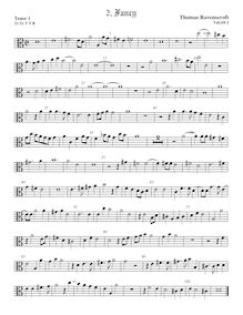 Partition ténor viole de gambe 1, alto clef, fantaisies pour 5 violes de gambe par Thomas Ravenscroft par Thomas Ravenscroft