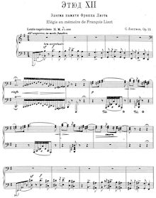 Partition , Elégie en Mémoire de François Liszt, 12 Etudes d Execution Transcendante