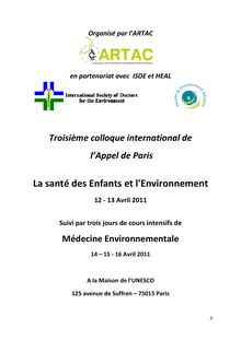 Dossier 3ième colloque AP et cours médecine environnementale