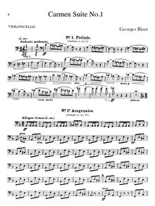 Partition violoncelles, Carmen  No.1, Bizet, Georges