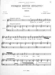 Partition complète (G minor), Pourquoi rester seulette par Camille Saint-Saëns