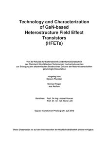 Technology and characterization of GaN-based heterostructure field effect transistors (HFETs) [Elektronische Ressource] / Michael Fieger