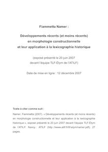 Fiammetta Namer : Développements récents (et moins récents) en ...