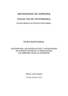 Descripción, situación actual y estrategias de conservación de la raza bovina colombiana criolla casanare
