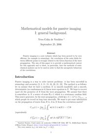 Mathematical models for passive imaging I: general background