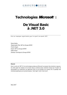 Technologies : De Visual Basic à .NET 3.0