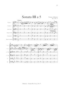 Partition , Sonata III en A major (includes partition compléte without clavecin), Sei Sinfonie e Sei concerts a Cinque, Op.2