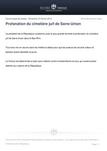 Profanation du cimetière juif de Sarre-Union : un acte condamné par le Président François Hollande