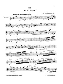Partition de violon, méditation par Pyotr Tchaikovsky