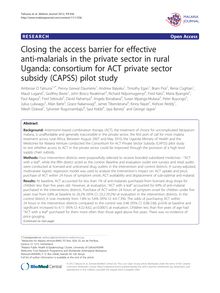 Closing the access barrier for effective anti-malarials in the private sector in rural Uganda: consortium for ACT private sector subsidy (CAPSS) pilot study