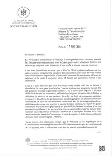 2021-03-11 - Elysée Patrick STRODA - Réponse au courrier du Sénateur Pierre-Antoine LEVI