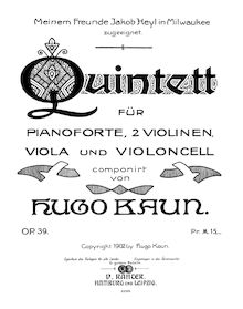 Partition Complete partition de piano, Piano quintette, Op.39, Quintett für Pianoforte, 2 Violinen, Viola und Violoncell, Op.39