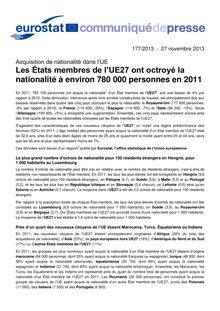 Eurostat : Les États membres de l’UE27 ont octroyé la nationalité à environ 780 000 personnes en 2011