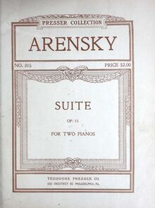 Partition couverture couleur,  No.1 pour 2 Pianos, F major, Arensky, Anton par Anton Arensky