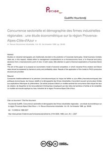 Concurrence sectorielle et démographie des firmes industrielles régionales : une étude économétrique sur la région Provence-Alpes-Côte-d Azur » - article ; n°1 ; vol.45, pg 58-68
